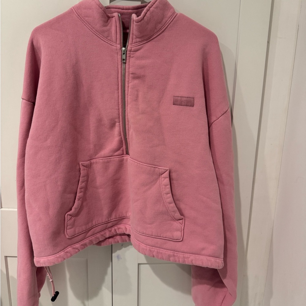 SET Active Pink Zip-Up Pullover & Short Set - size XL both pieces